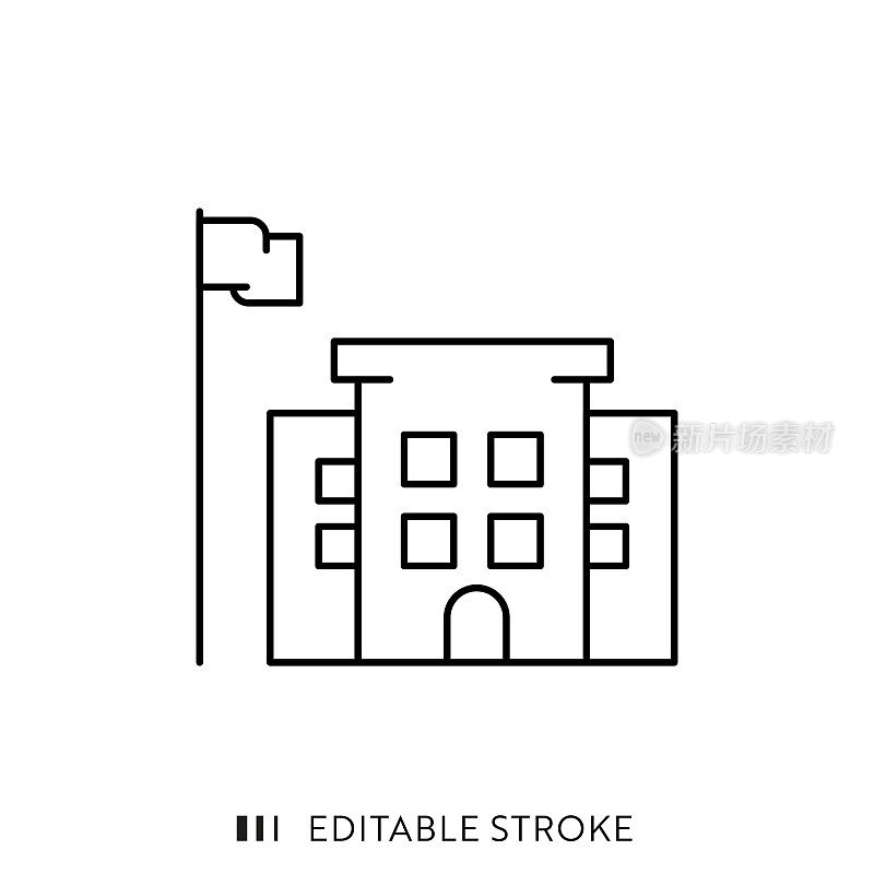 学校建筑线图标设计与可编辑的笔画。适用于信息图表，网页，移动应用程序，UI, UX和GUI设计。